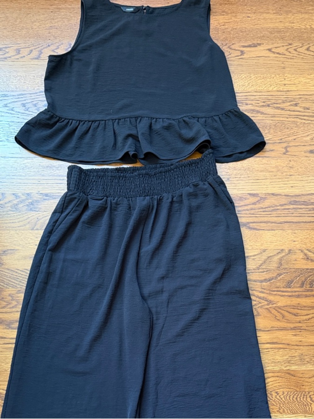 Women’s Black Wide-Leg 2 piece Set with Ruffle Peplum Top